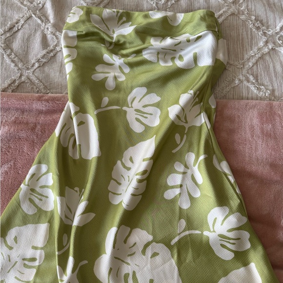 Forever 21 Satin Olive and Cream Tropical Strapless Dress - Picture 1 of 4